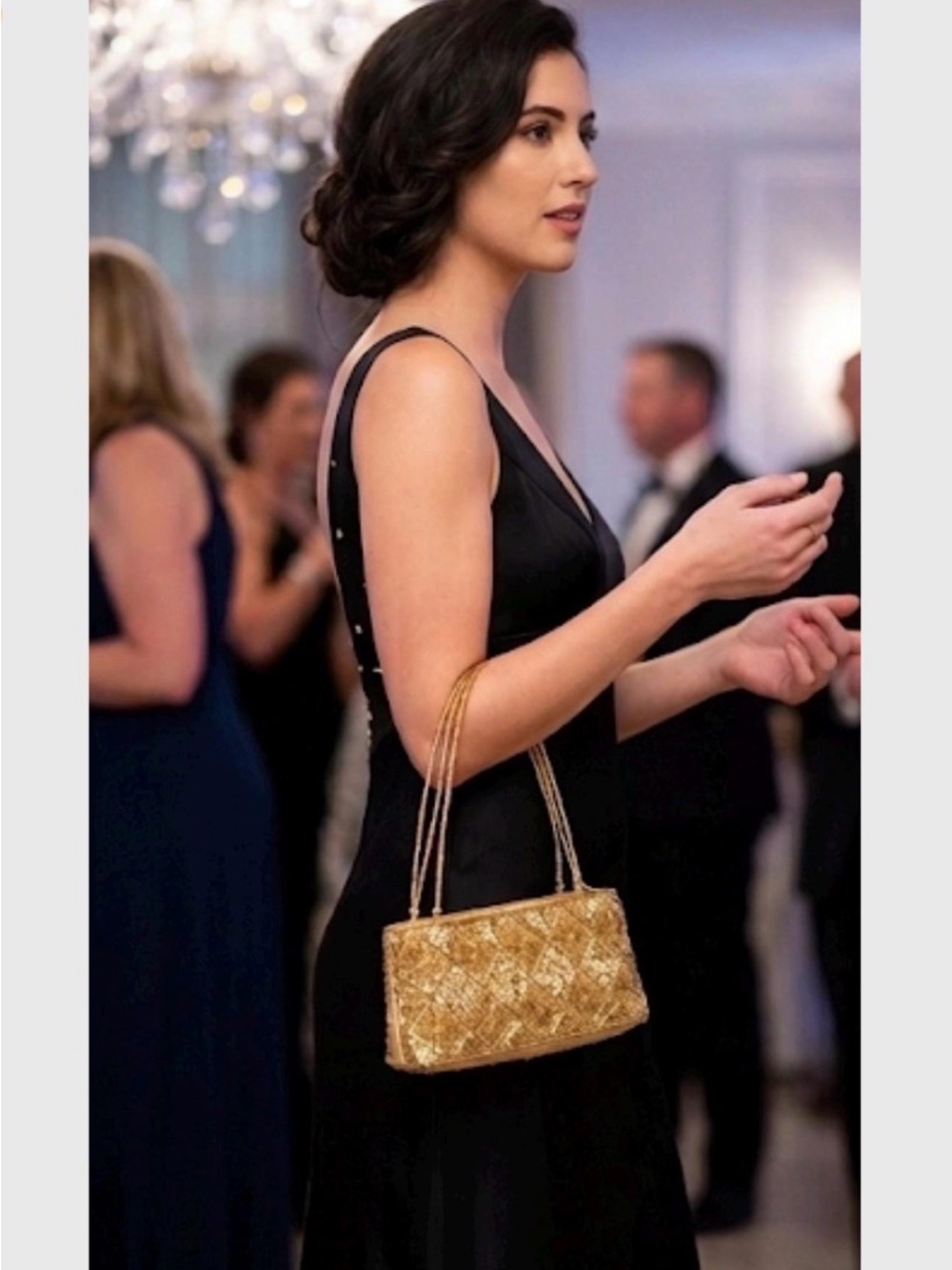 Gold Ardene Vintage Y2K Beaded Sequin Baguette Purse Diamond Harlequin Clutch